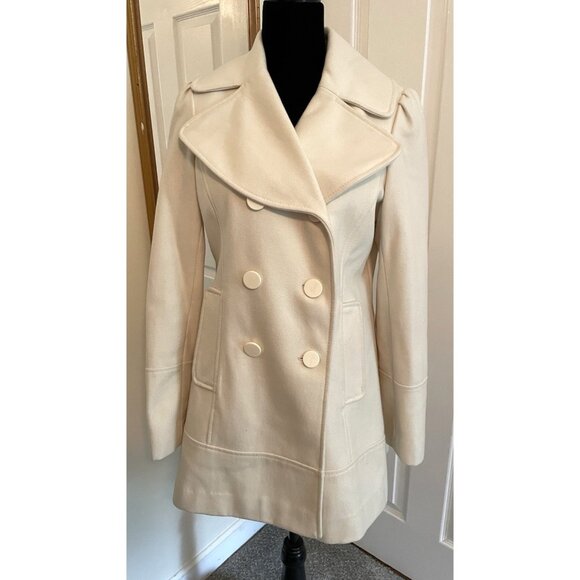Guess Peacoat Ivory Small double Breasted Wool Blend Elegant Minimalist - Picture 1 of 12